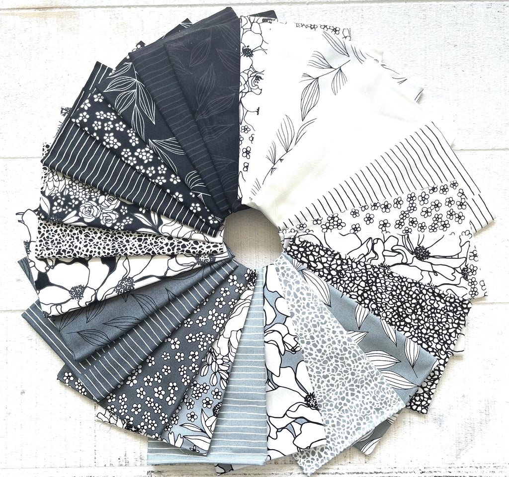 black and white quilting fabric from Moda florals