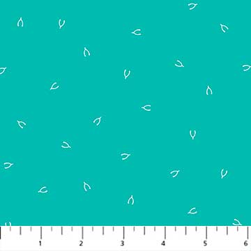 a Lucky Charms Basics - Wishbone - Teal fabric with white leaves on it by Figo.