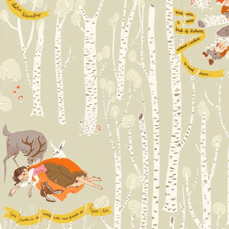an illustration of a girl and a deer in the Far Far Away 3 - Snow White - Grey birch forest by Windham.